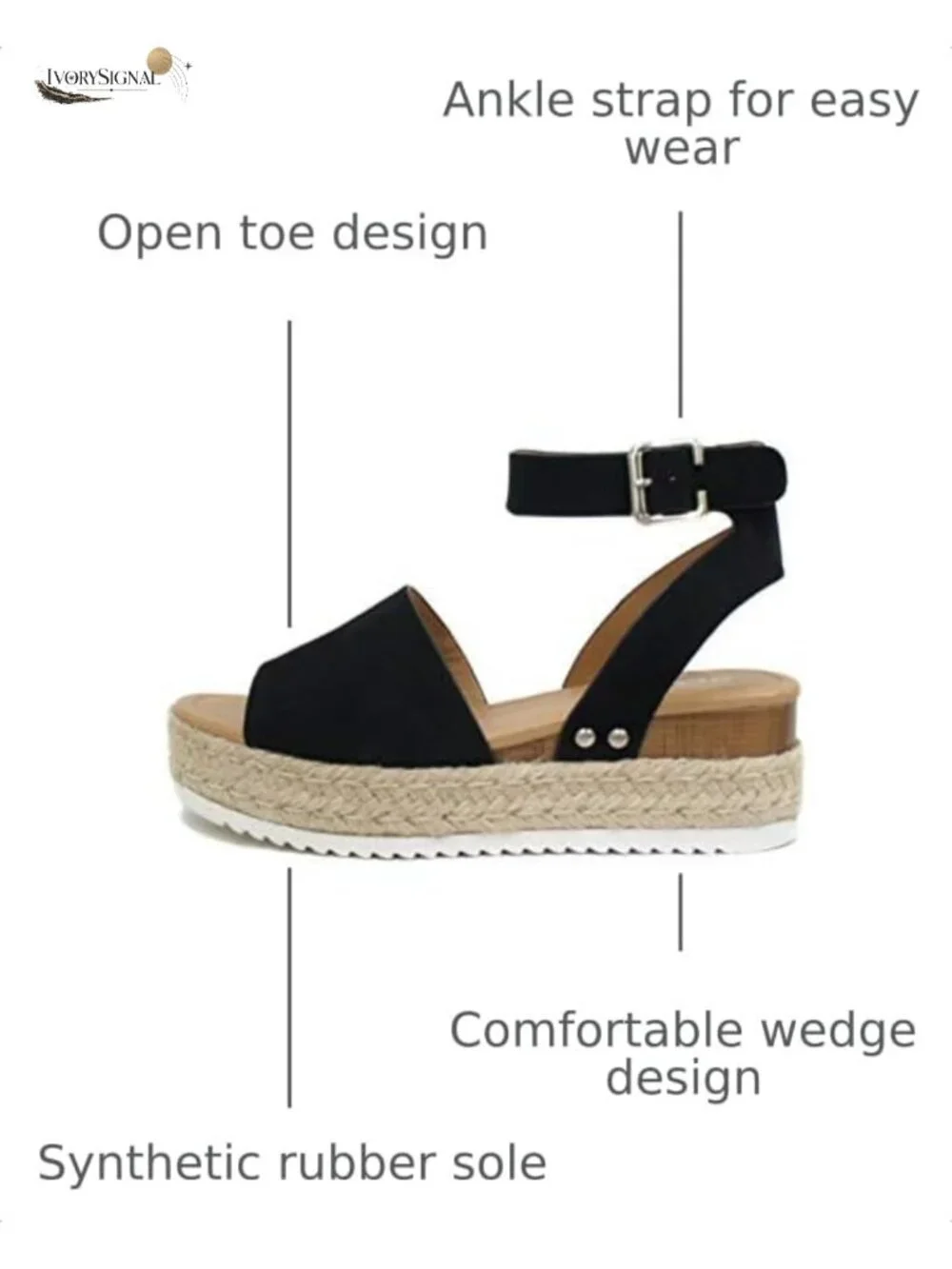 Faux Leather Espadrille Wedge Sandals Ankle Strap Open Toe Flatform